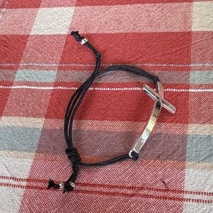 Silver Cross Bracelet with Black Cord